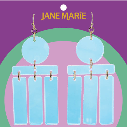 Iridescent Disc, Skinny Sideways Rectangle, Elongated Rectangle Tassels Earrings