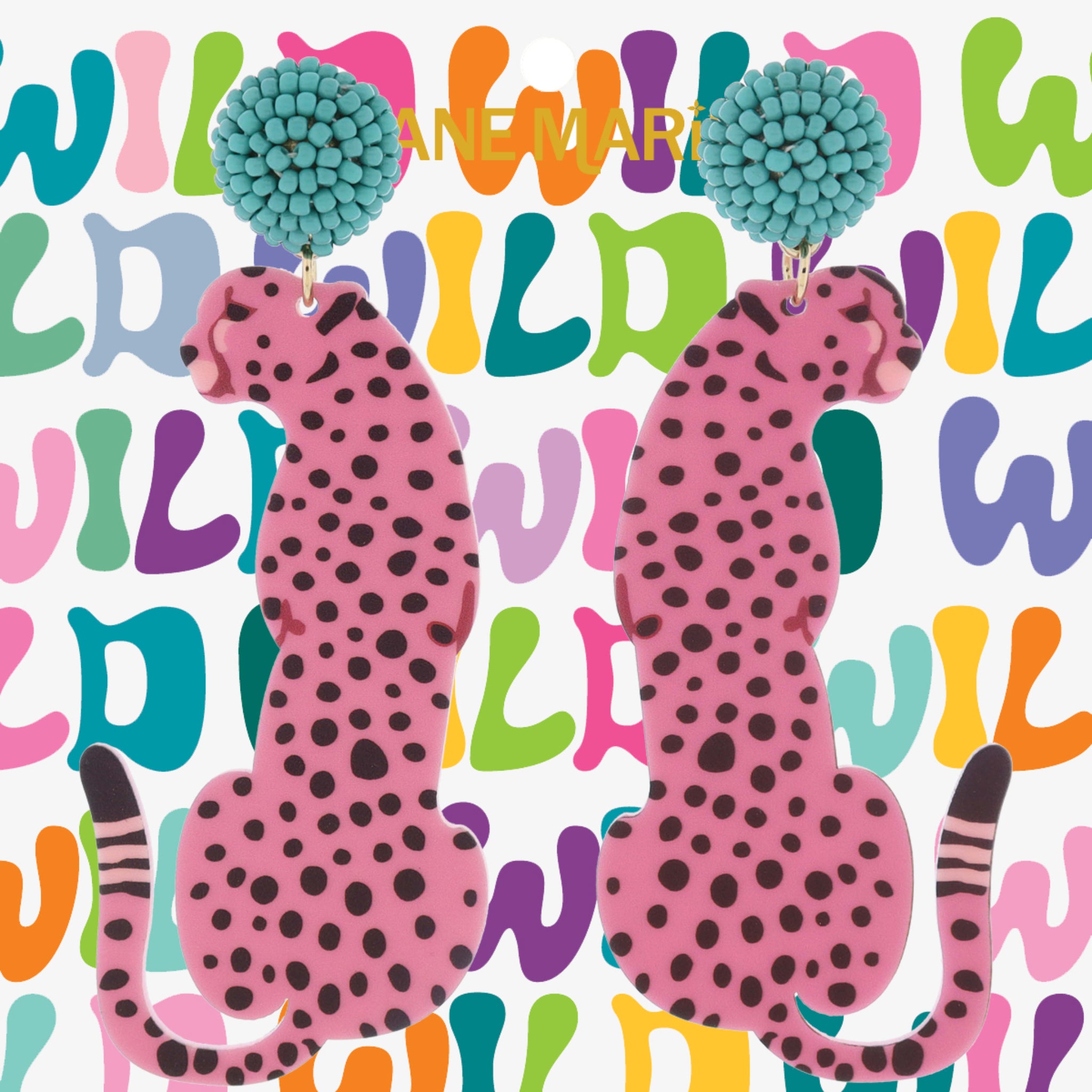 Turquoise Beaded Post with Pink and Black Cheetah Earrings