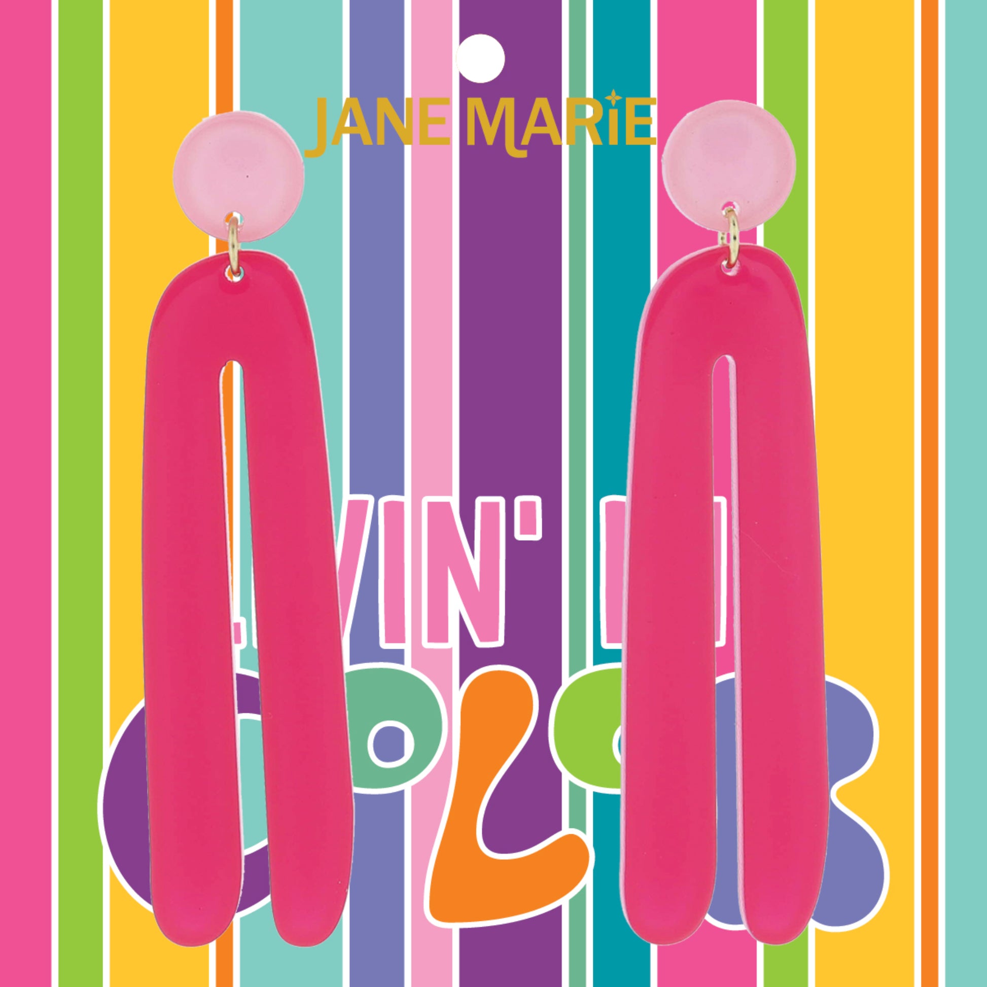 Light Pink Acrylic Disc Post and Elongated Hot Pink Arch Earrings