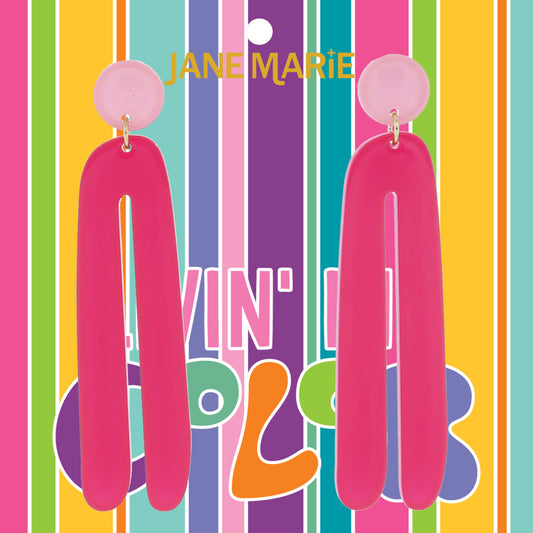 Light Pink Acrylic Disc Post and Elongated Hot Pink Arch Earrings