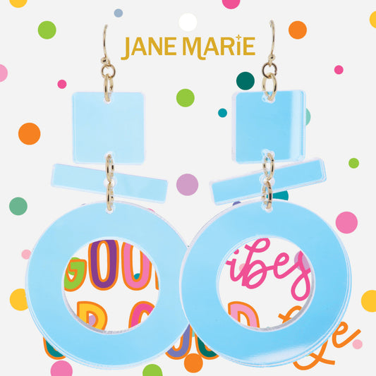 Iridescent Acrylic Square, Skinny Sideways Rectangle, Open Circle Earrings