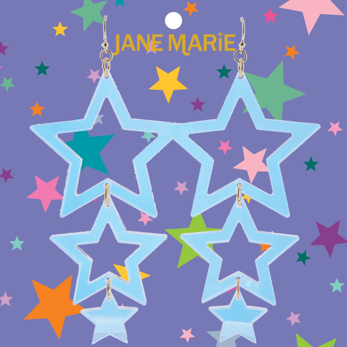 Iridescent Acrylic Large Open Star, Medium Open Star, Small Star Earrings