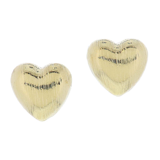 Gold Brushed Texture Bubble Heart Stud Earrings