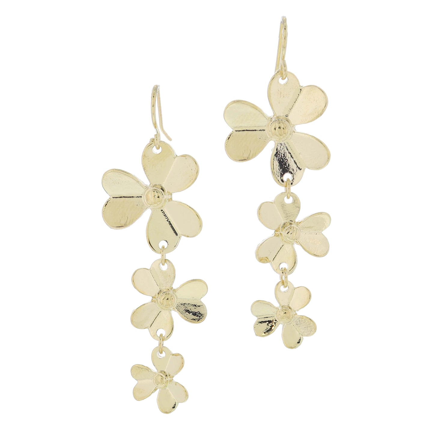 Gold Descending Heart Petaled Flowers Earrings