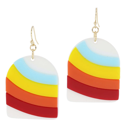 White Acrylic Closed Arch with Multi Acrylic Rainbow Earrings
