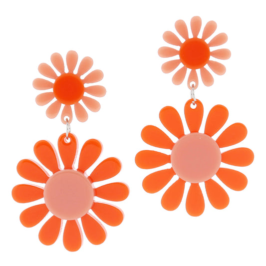 Pale Peachy Pink and Coral Orange Flower Post, Coral Orange and Pale Peachy Pink Flower Earrings
