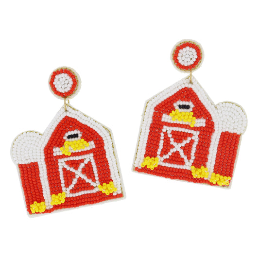 Multi Beaded Red Barn Earrings