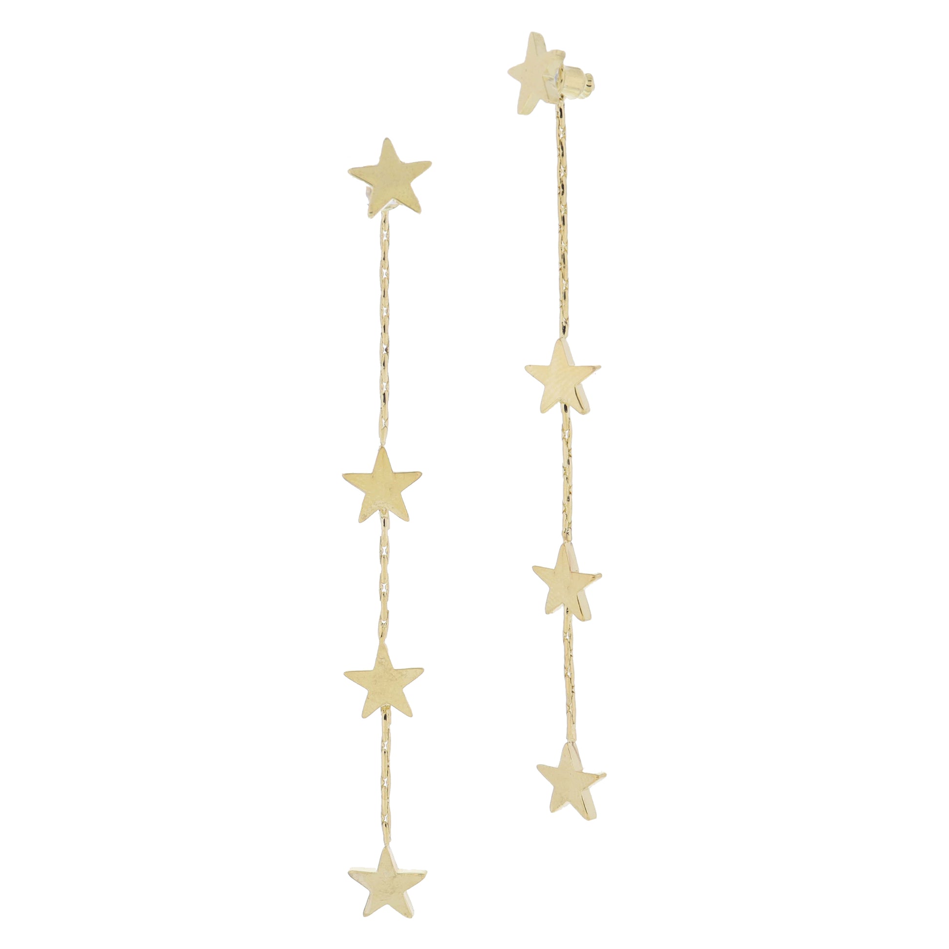 Gold Star Post with Gold Star Chain Dangle Back Piece Earrings