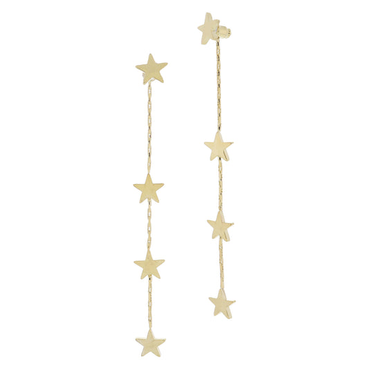 Gold Star Post with Gold Star Chain Dangle Back Piece Earrings