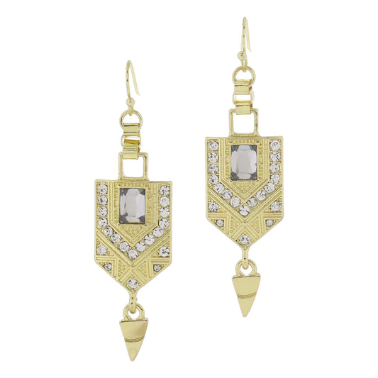 Gold Geometric Style Plate with Crystal Accents and Drop Earrings