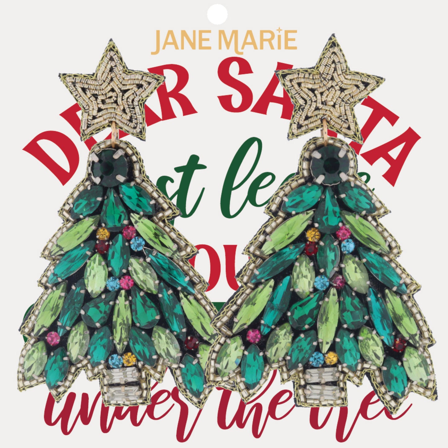 Gold Star Post with Multi Green Crystal and Multi Mini Crystal Chirstmas Tree Earrings