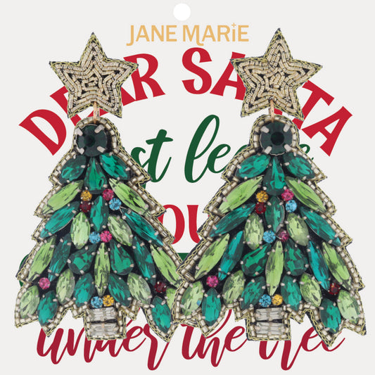 Gold Star Post with Multi Green Crystal and Multi Mini Crystal Chirstmas Tree Earrings