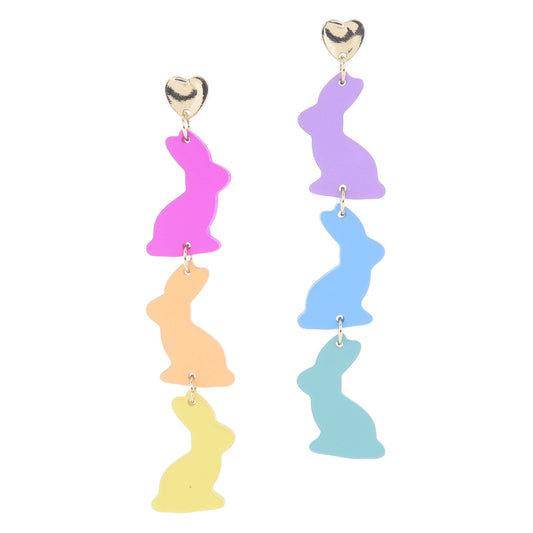 Gold Heart Post with Tierred Multi Bunnies Earrings