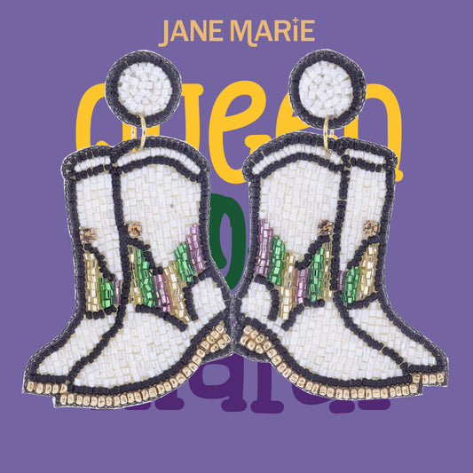 Beaded Mardi Gras Boots Earrings