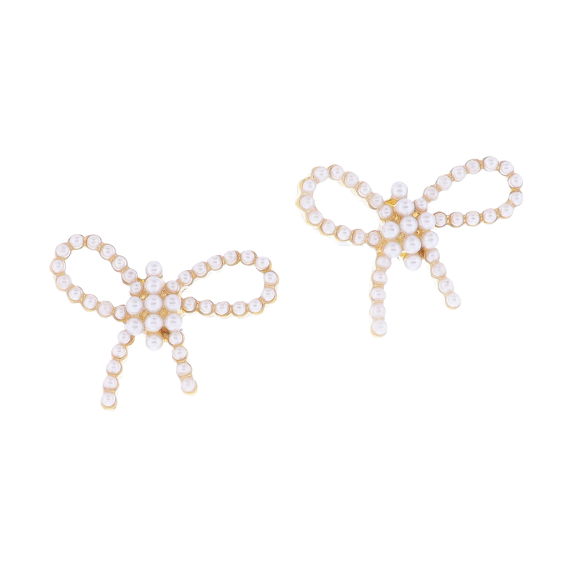18K Gold Plated Pave Pearl Bow Earrings