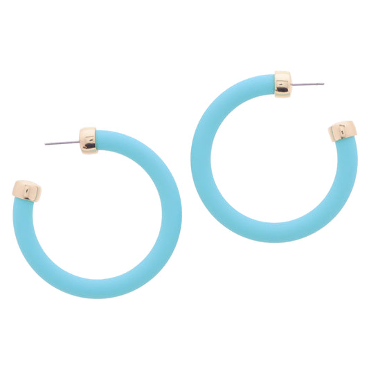 Turquoise Tubular Hoop with Gold End Accents Earrings