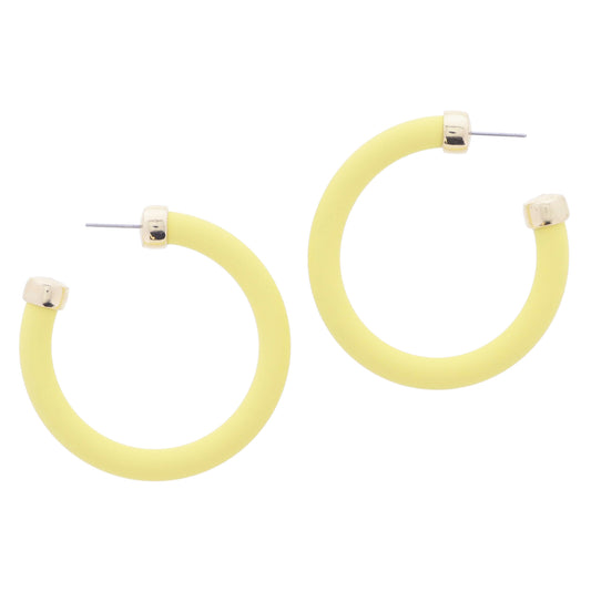 Pastel Yellow Tubular Hoop with Gold End Accents Earrings