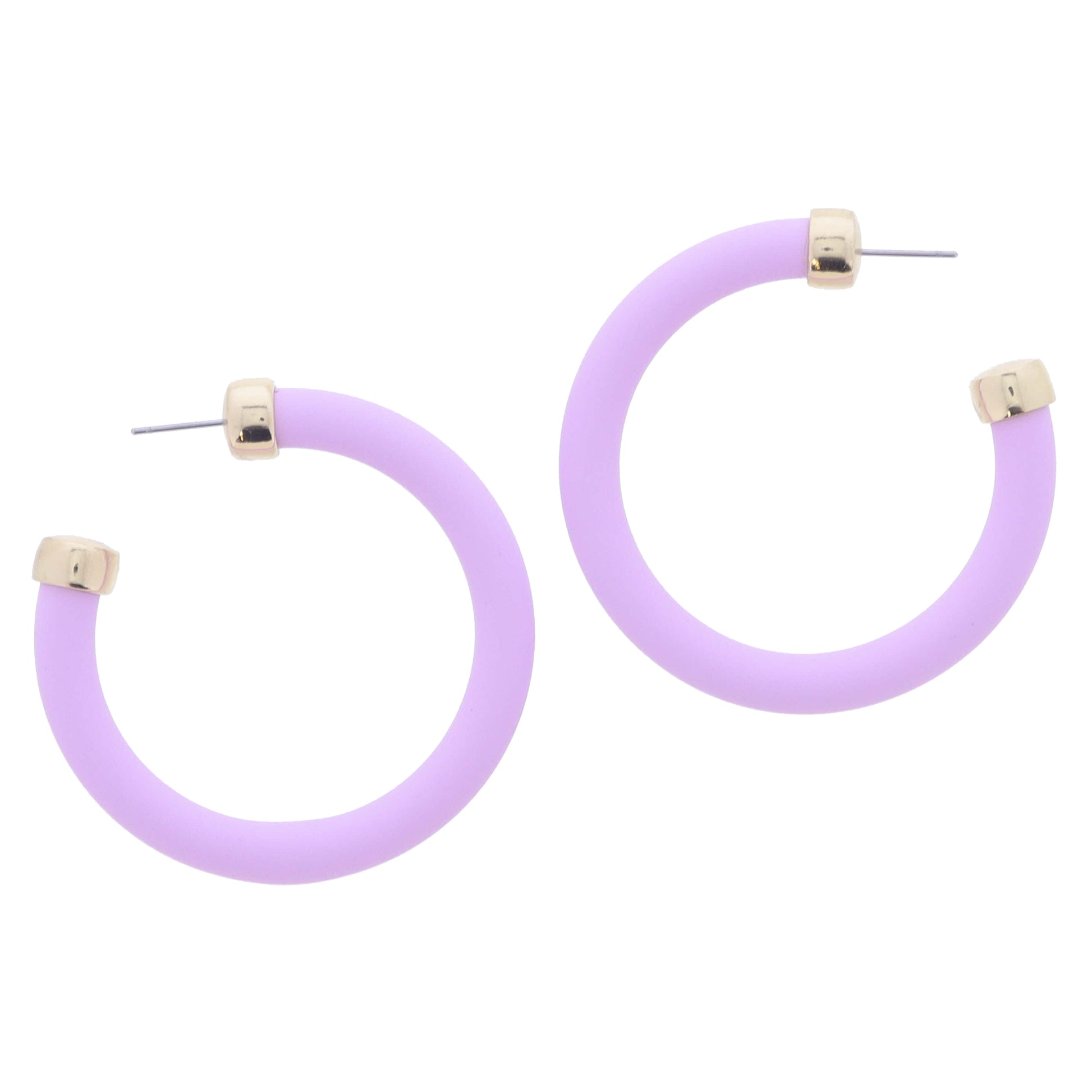 Lavender Tubular Hoop with Gold End Accents Earrings