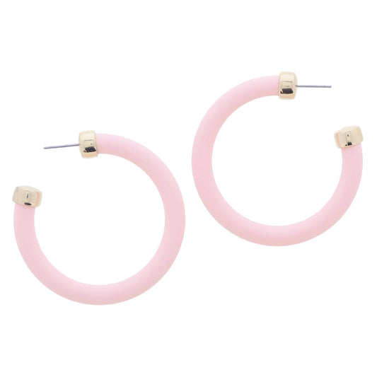 Peachy Pink Tubular Hoop with Gold End Accents Earrings