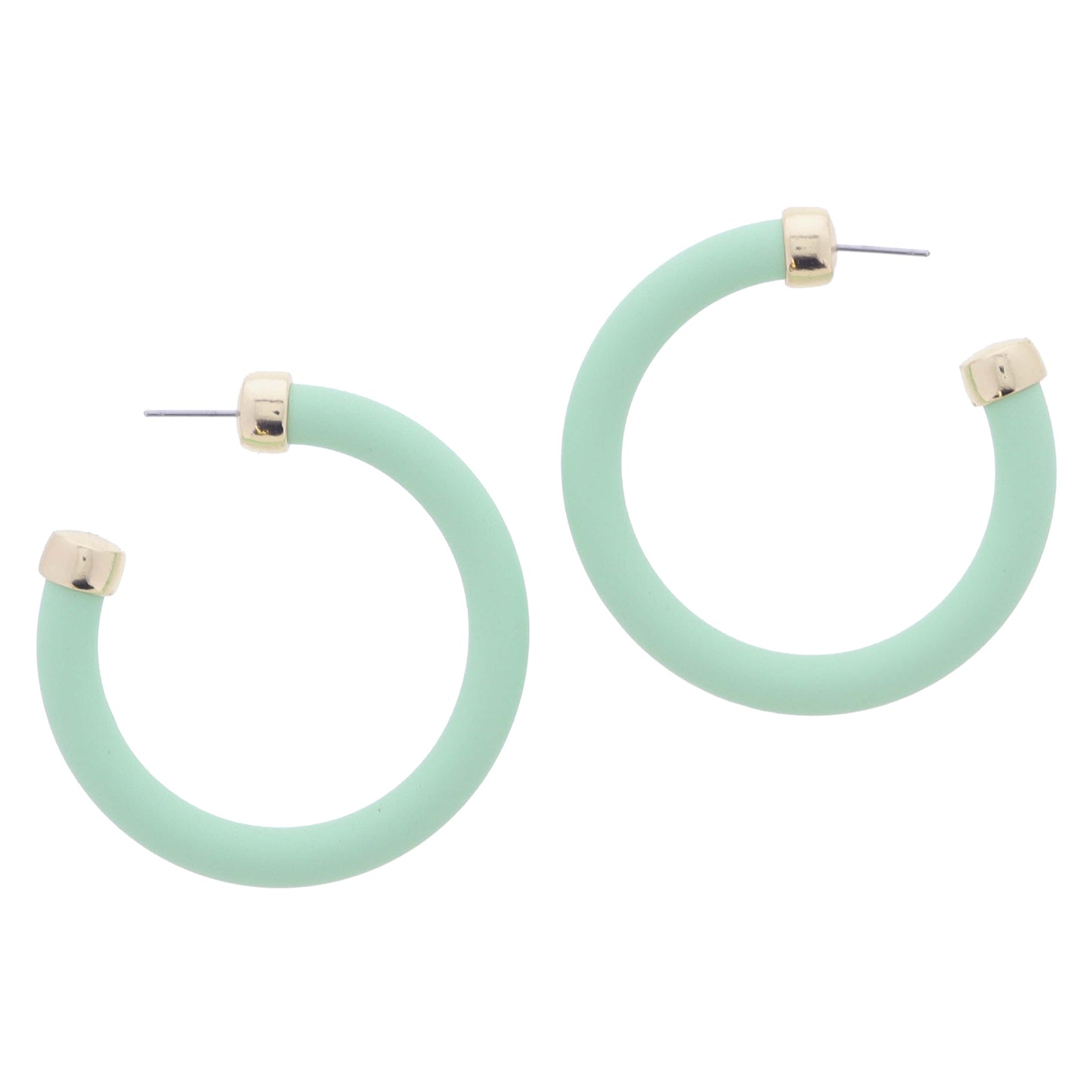 Pastel Green Tubular Hoop with Gold End Accents Earrings