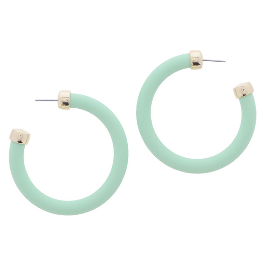 Pastel Green Tubular Hoop with Gold End Accents Earrings