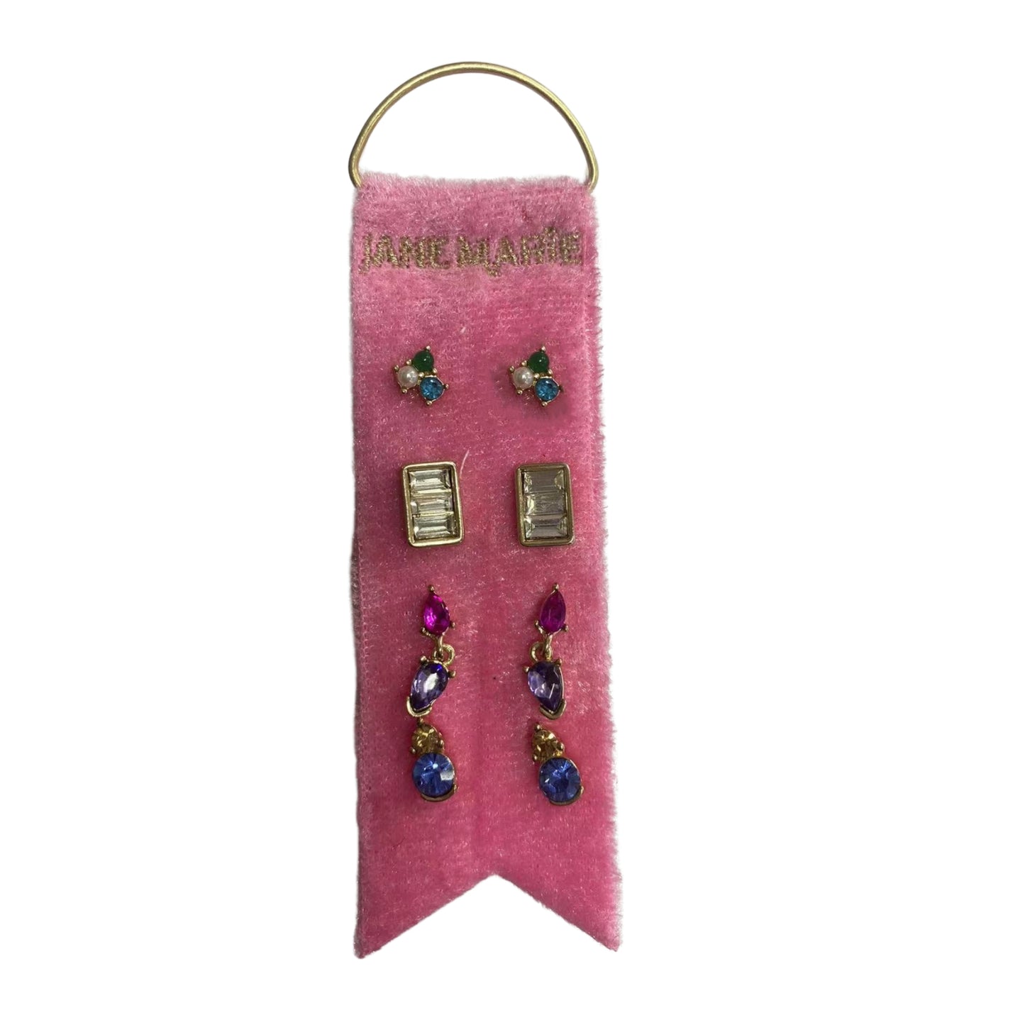 Pearl & Green Cluster, Baguette Crystals, Topaz & Blue Crystals, Purple Teardrop Earrings Stud Set