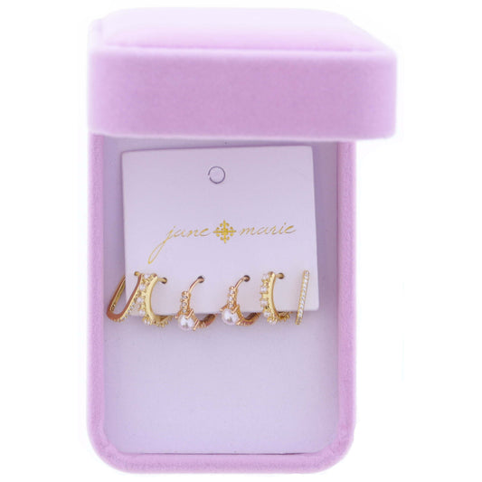 Set of 3, Pave Crystal Huggie with Pearl Accent, Pave Pearl Huggie, Crsytal Oval Huggie Earrings
