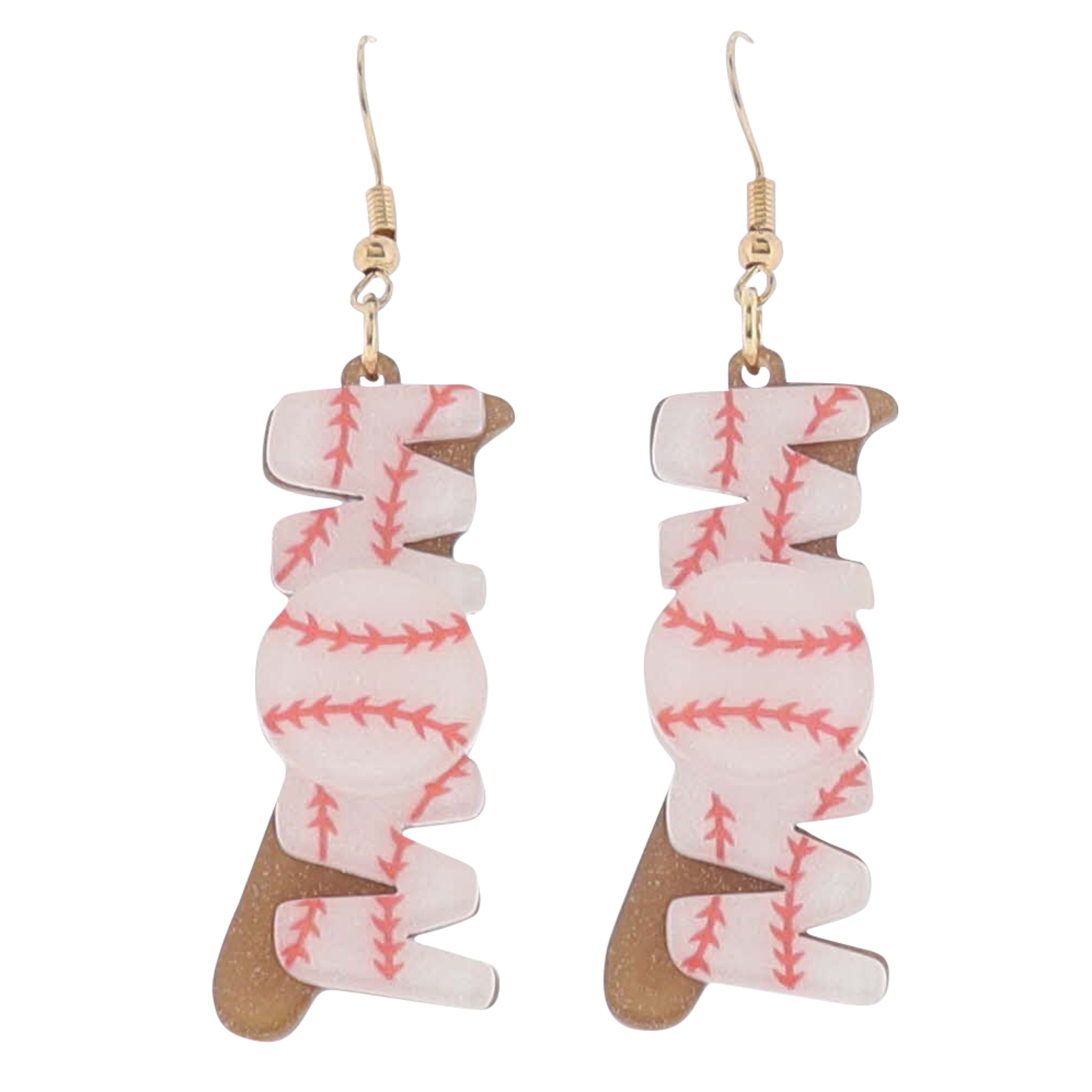 "Mom" Baseball Patterned Letters with Bat Earring