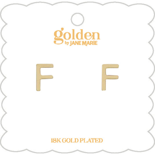 Kids 18K Gold Plated Initial "F" Stud Earring