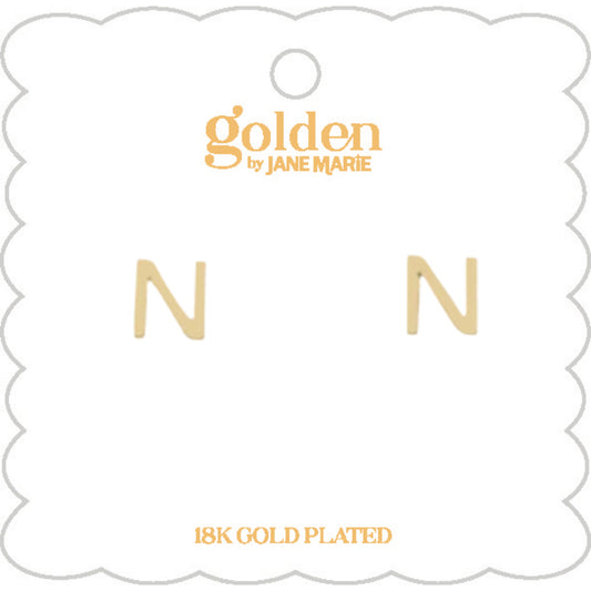 Kids 18K Gold Plated Initial "N" Stud Earring