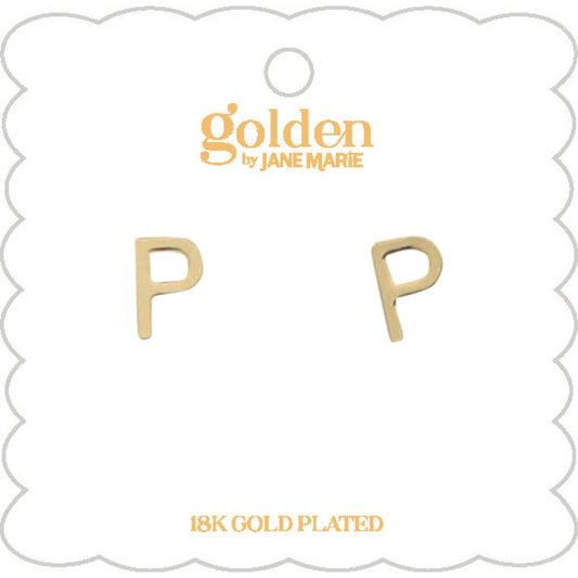 Kids 18K Gold Plated Initial "P" Stud Earring