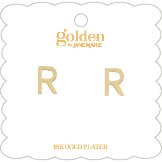 Kids 18K Gold Plated Initial "R" Stud Earring