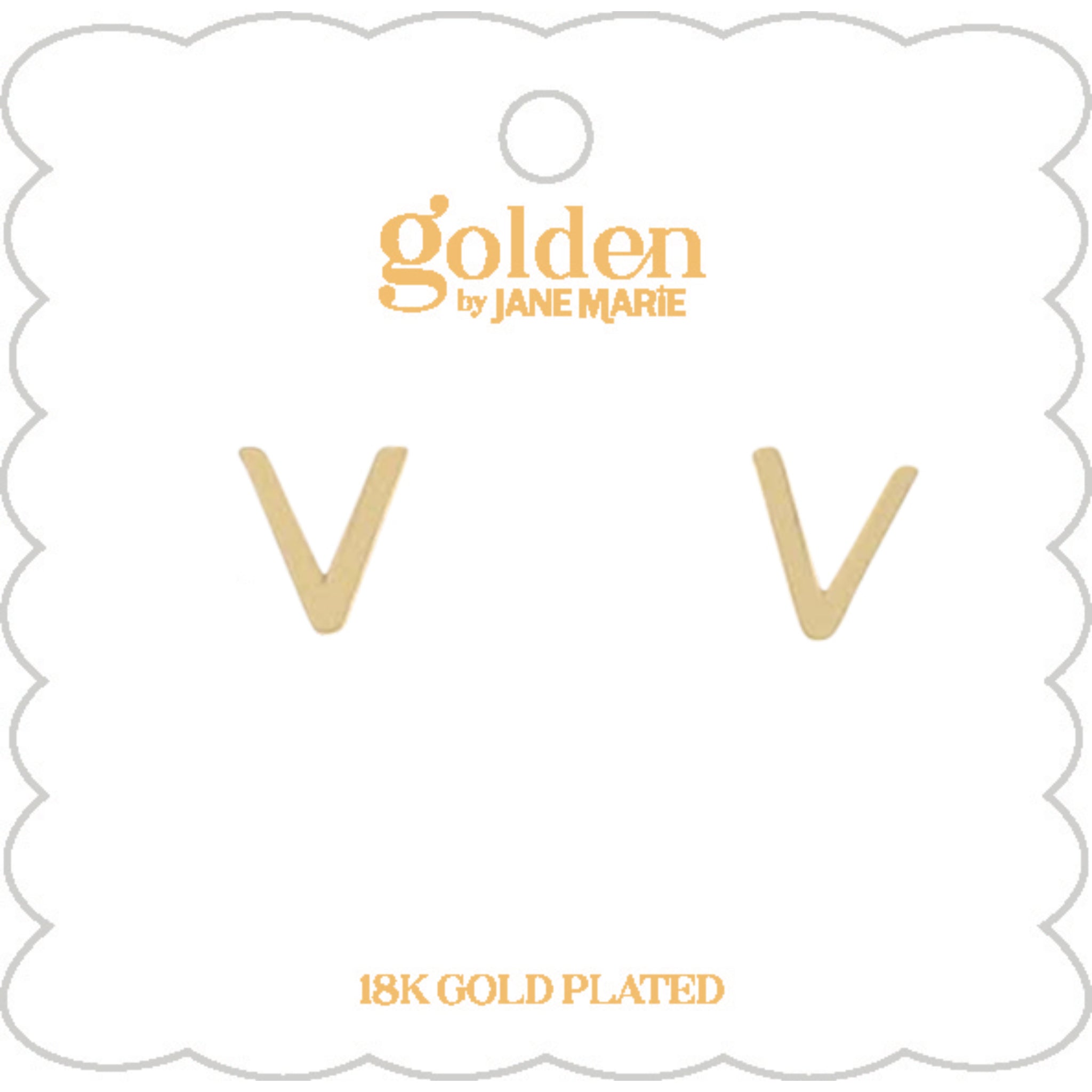 Kids 18K Gold Plated Initial "V" Stud Earring