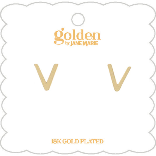Kids 18K Gold Plated Initial "V" Stud Earring