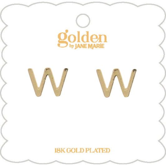 Kids 18K Gold Plated Initial "W" Stud Earring