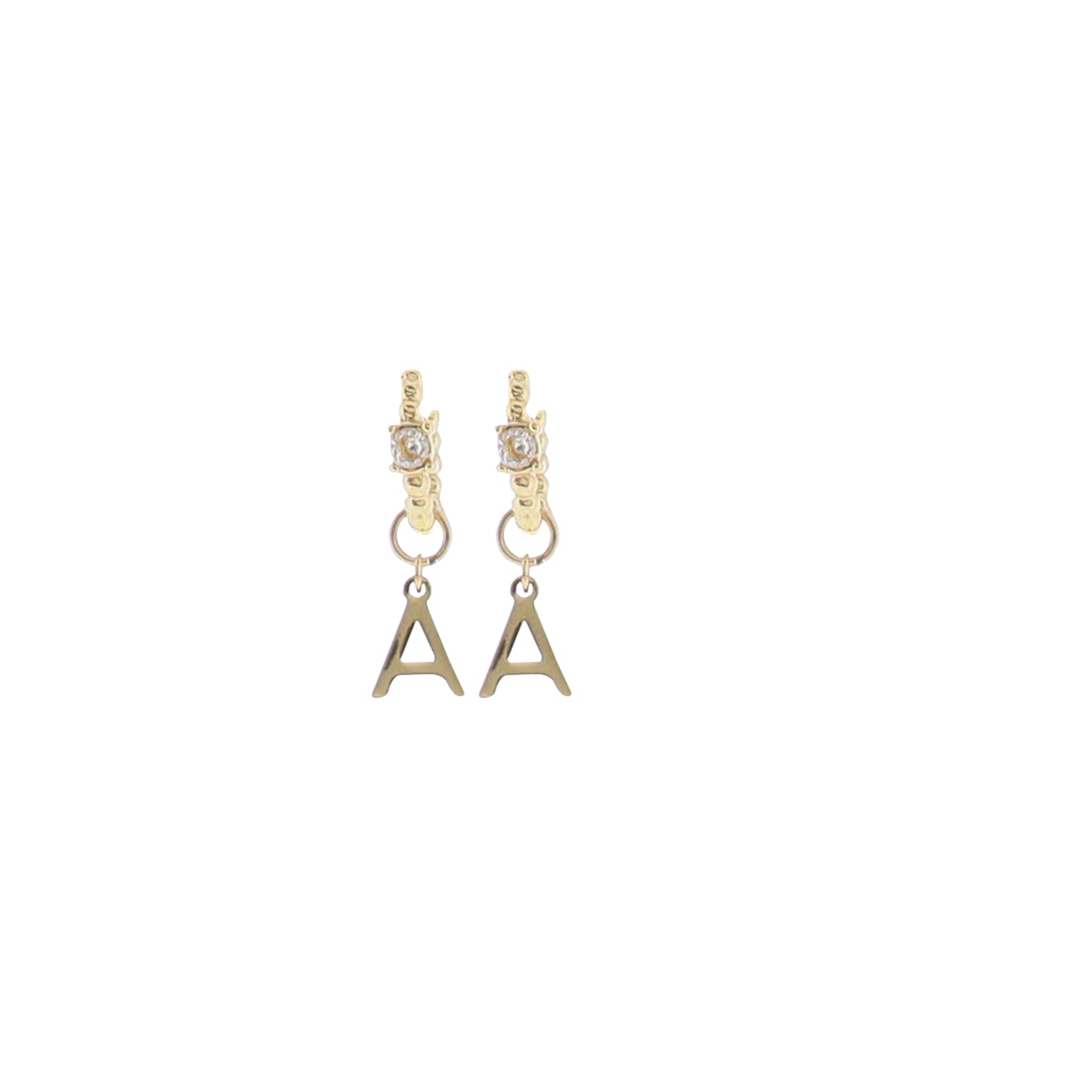 18K Gold Plated Ball Huggie Earring with Clear Crystal Initial "A"