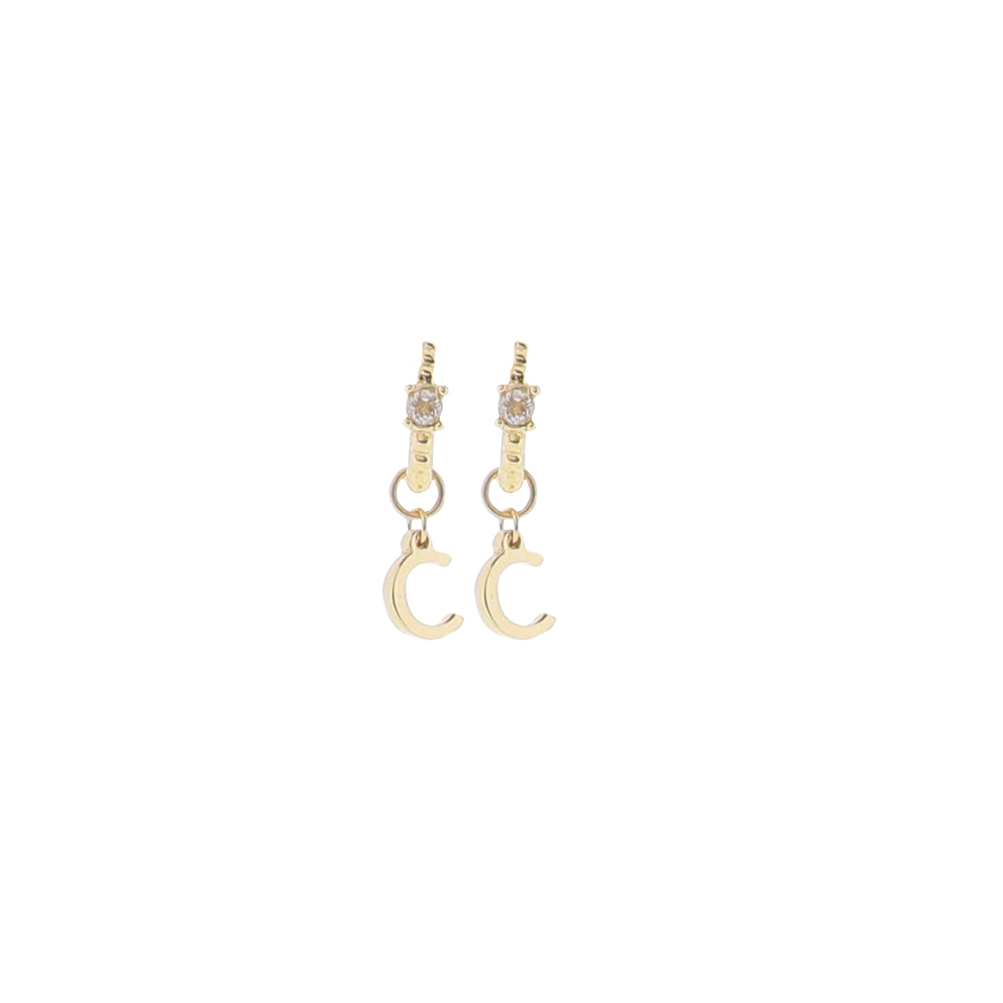 18K Gold Plated Ball Huggie Earring with Clear Crystal Initial "C"