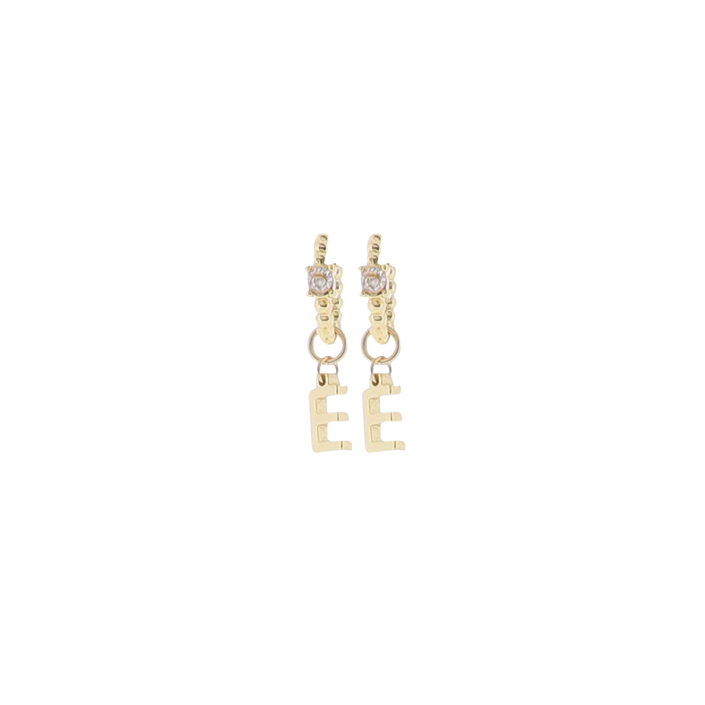 18K Gold Plated Ball Huggie Earring with Clear Crystal Initial "E"