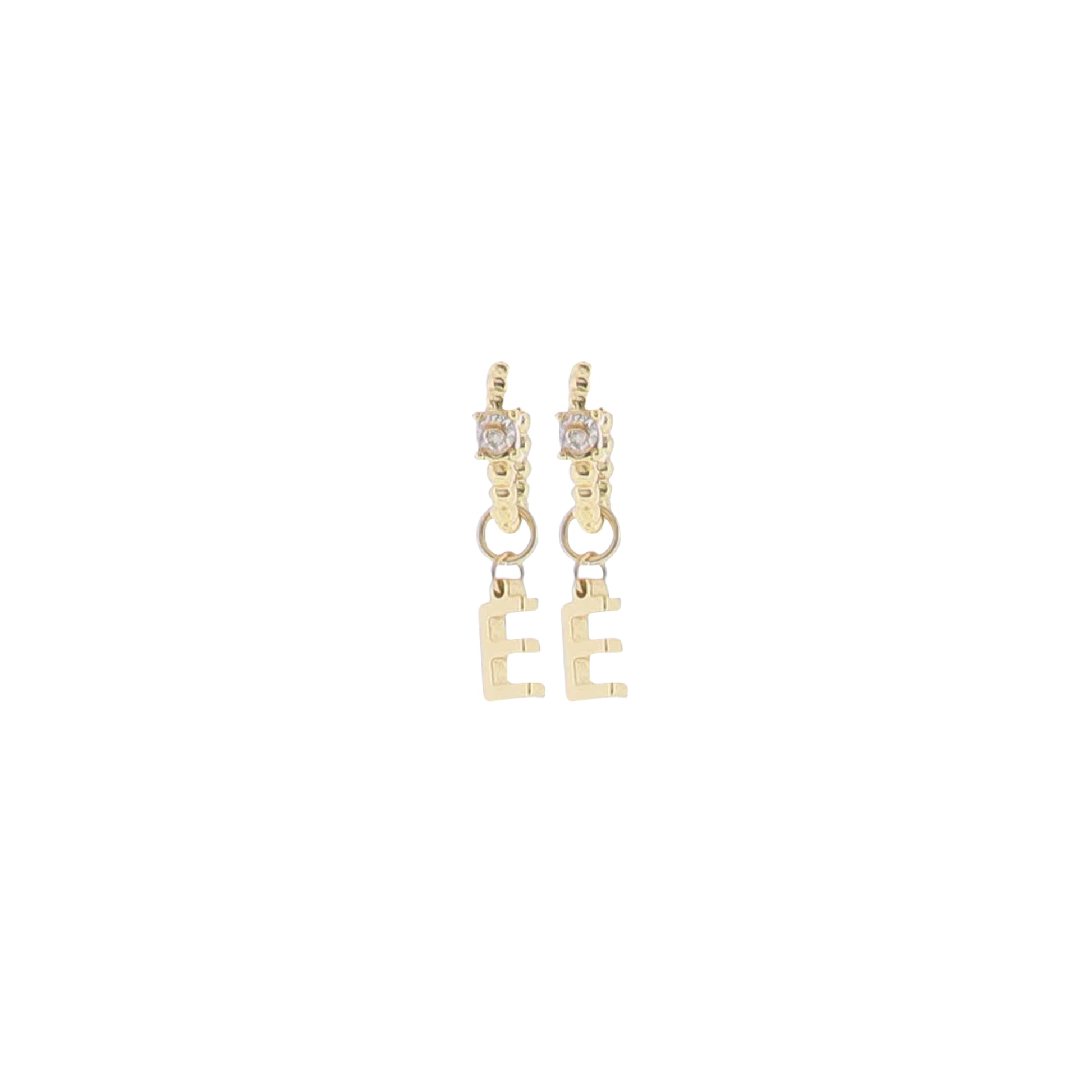 18K Gold Plated Ball Huggie Earring with Clear Crystal Initial "E"