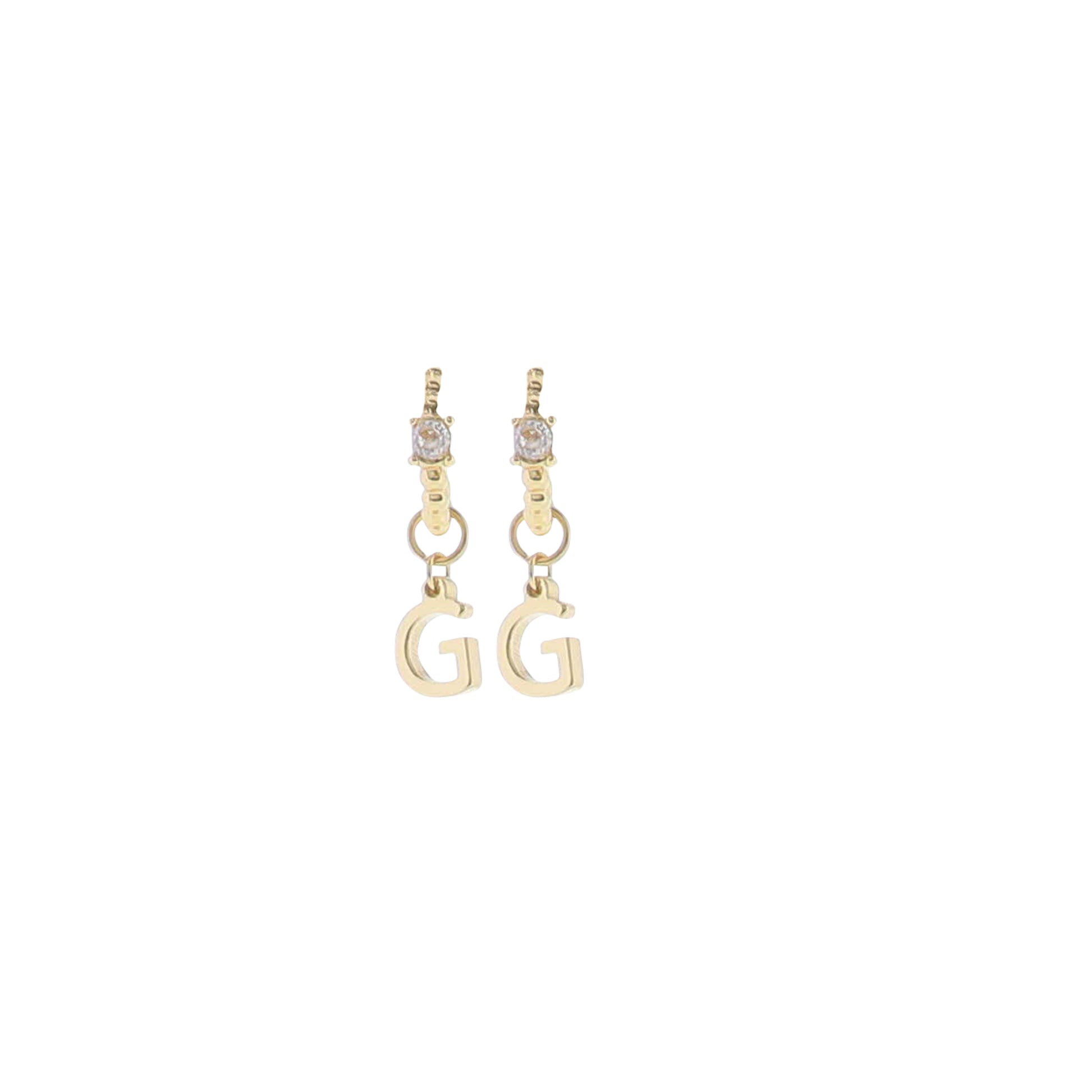 18K Gold Plated Ball Huggie Earring with Clear Crystal Initial "G"