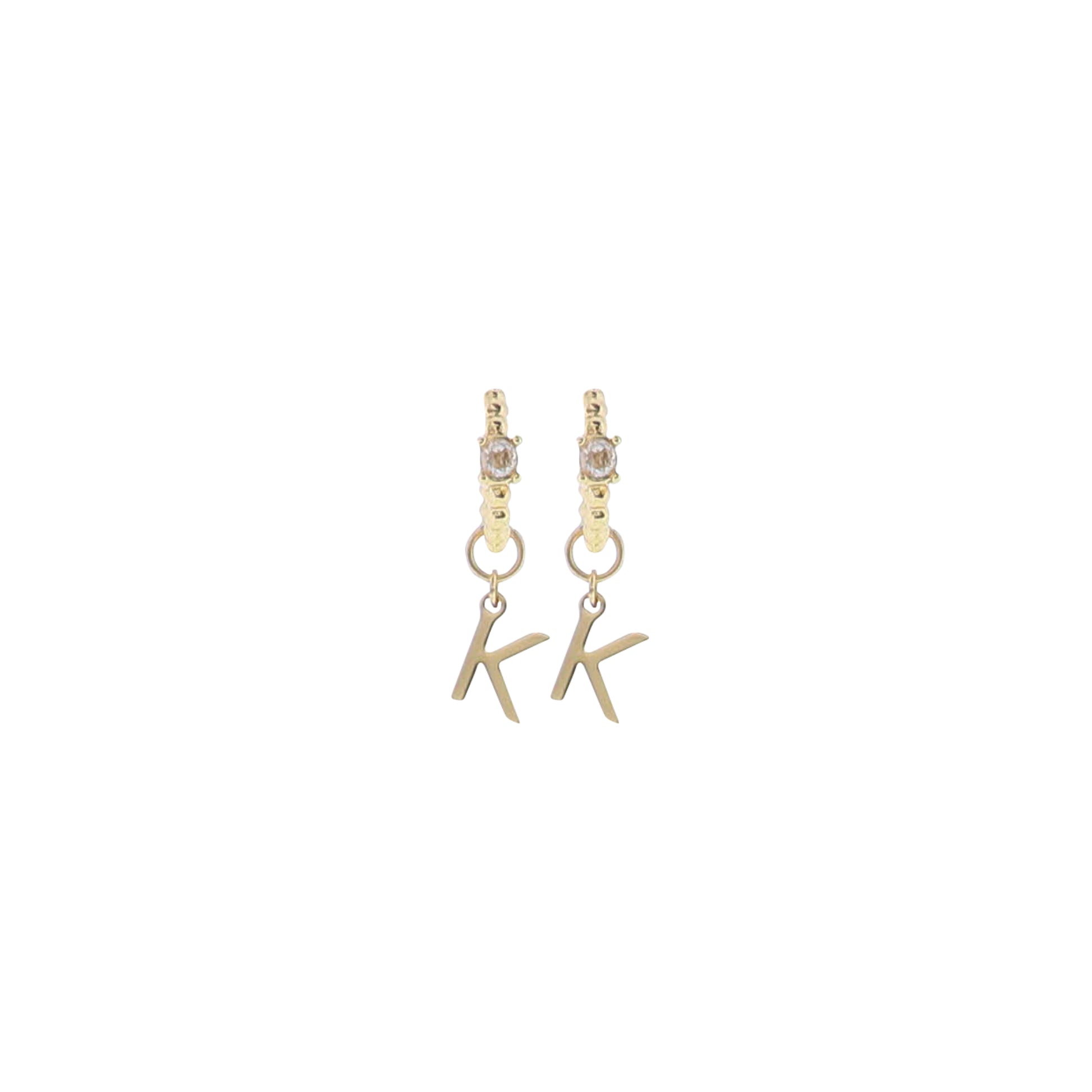 18K Gold Plated Ball Huggie Earring with Clear Crystal Initial "K"