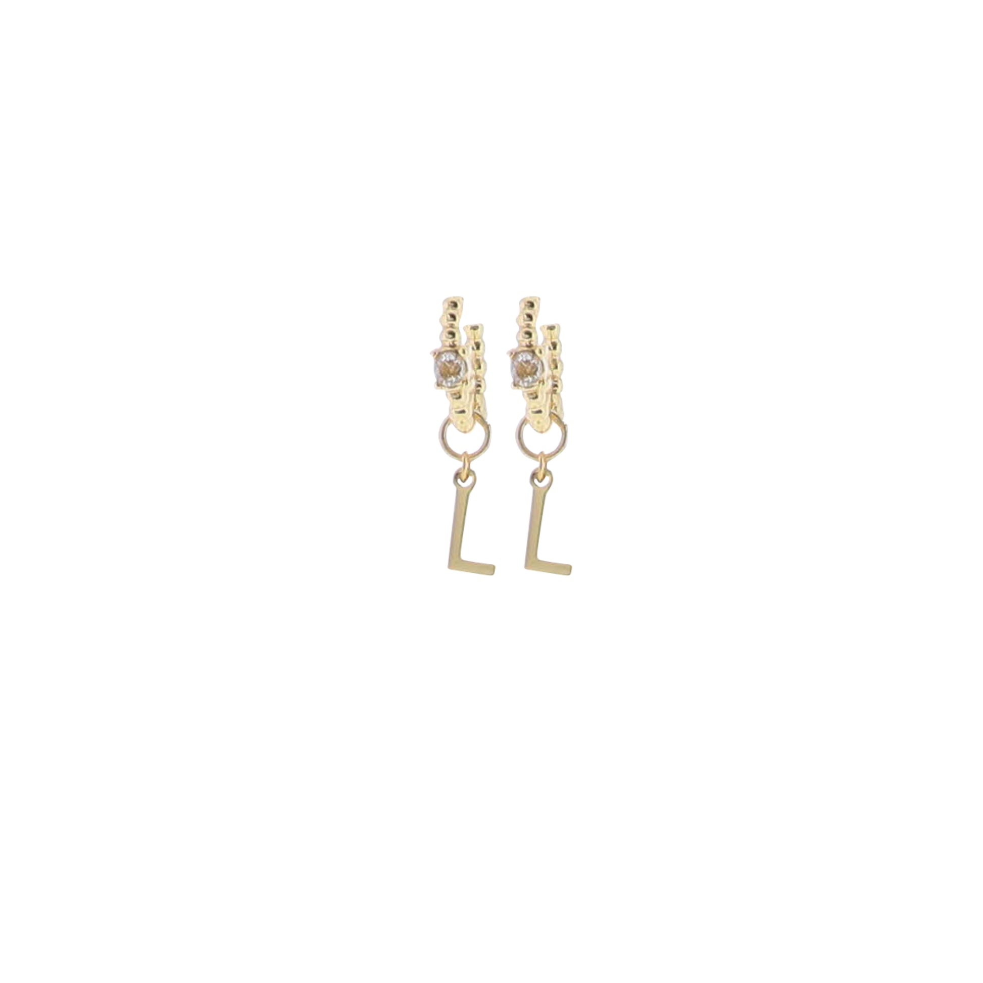 18K Gold Plated Ball Huggie Earring with Clear Crystal Initial "L"