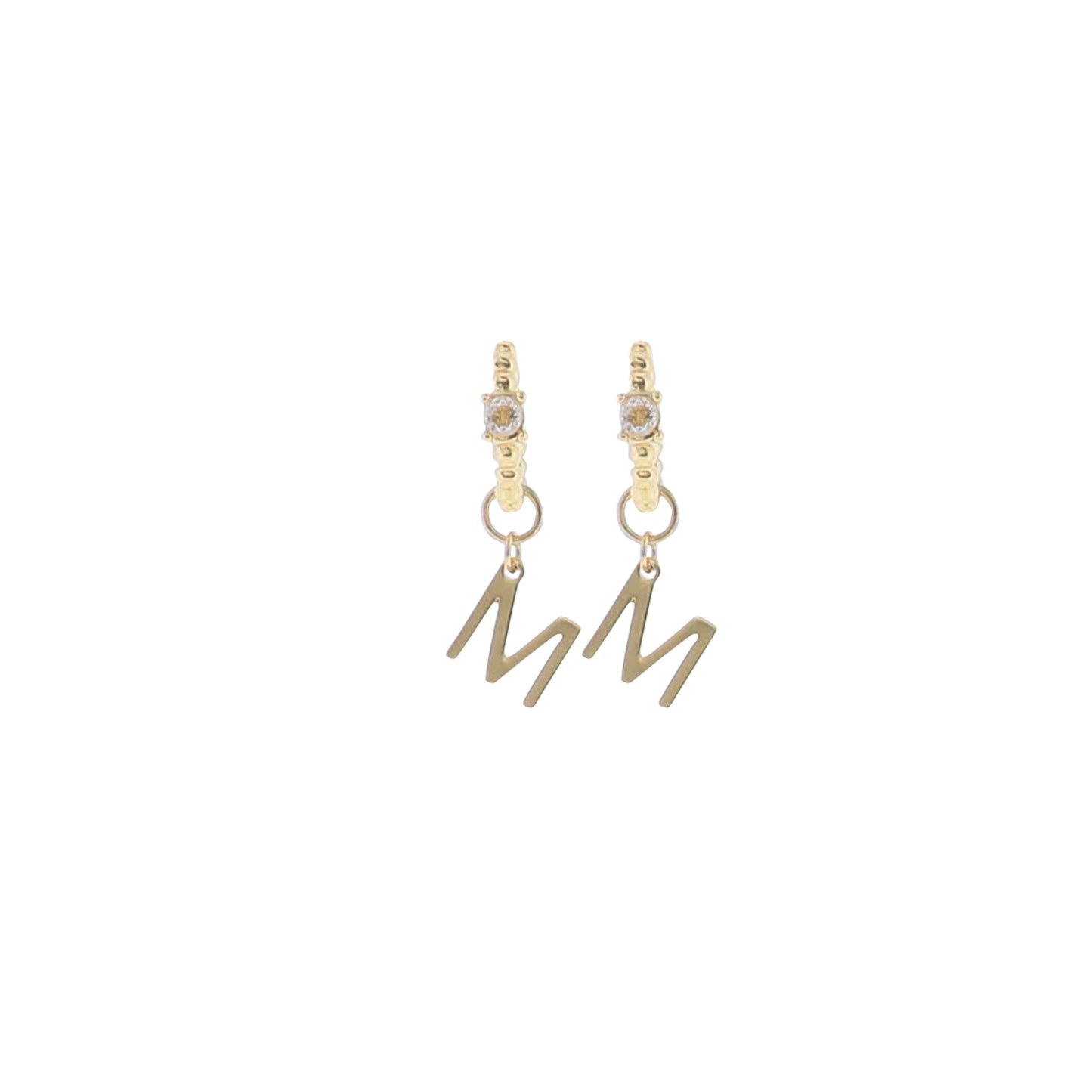 18K Gold Plated Ball Huggie Earring with Clear Crystal Initial "M"
