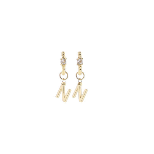 18K Gold Plated Ball Huggie Earring with Clear Crystal Initial "N"