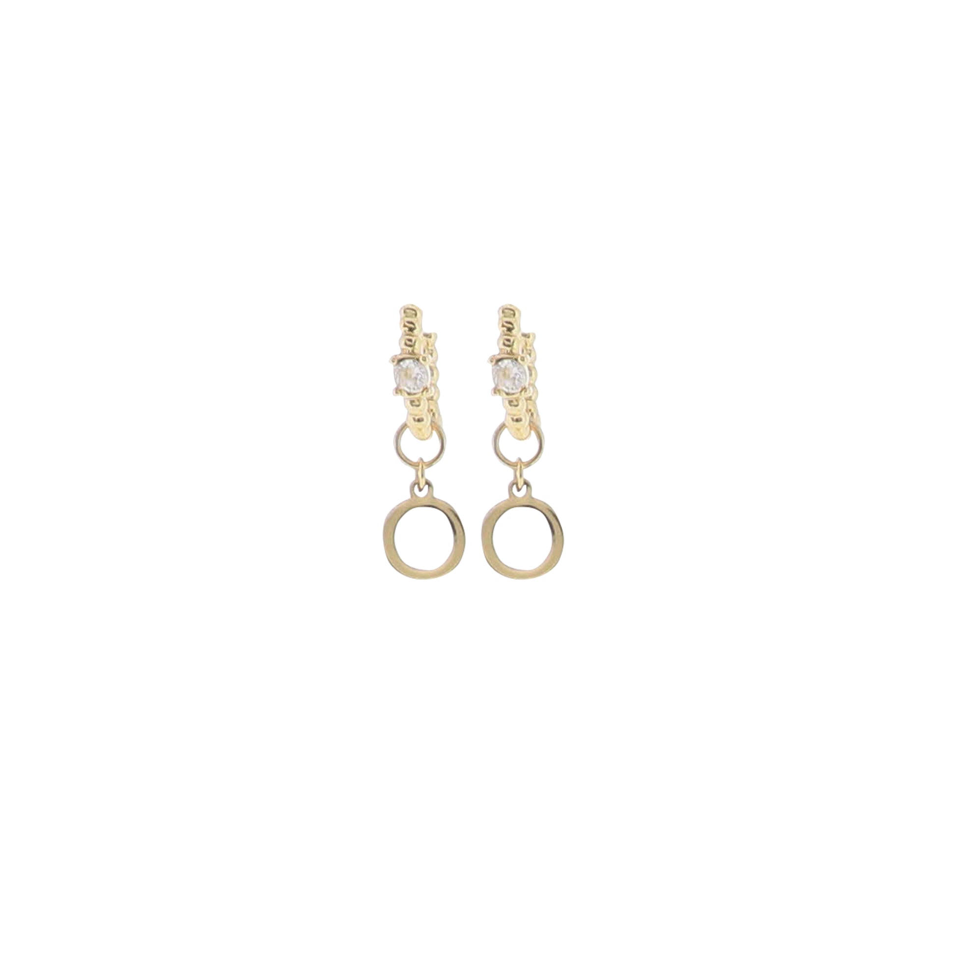 18K Gold Plated Ball Huggie Earring with Clear Crystal Initial "O"