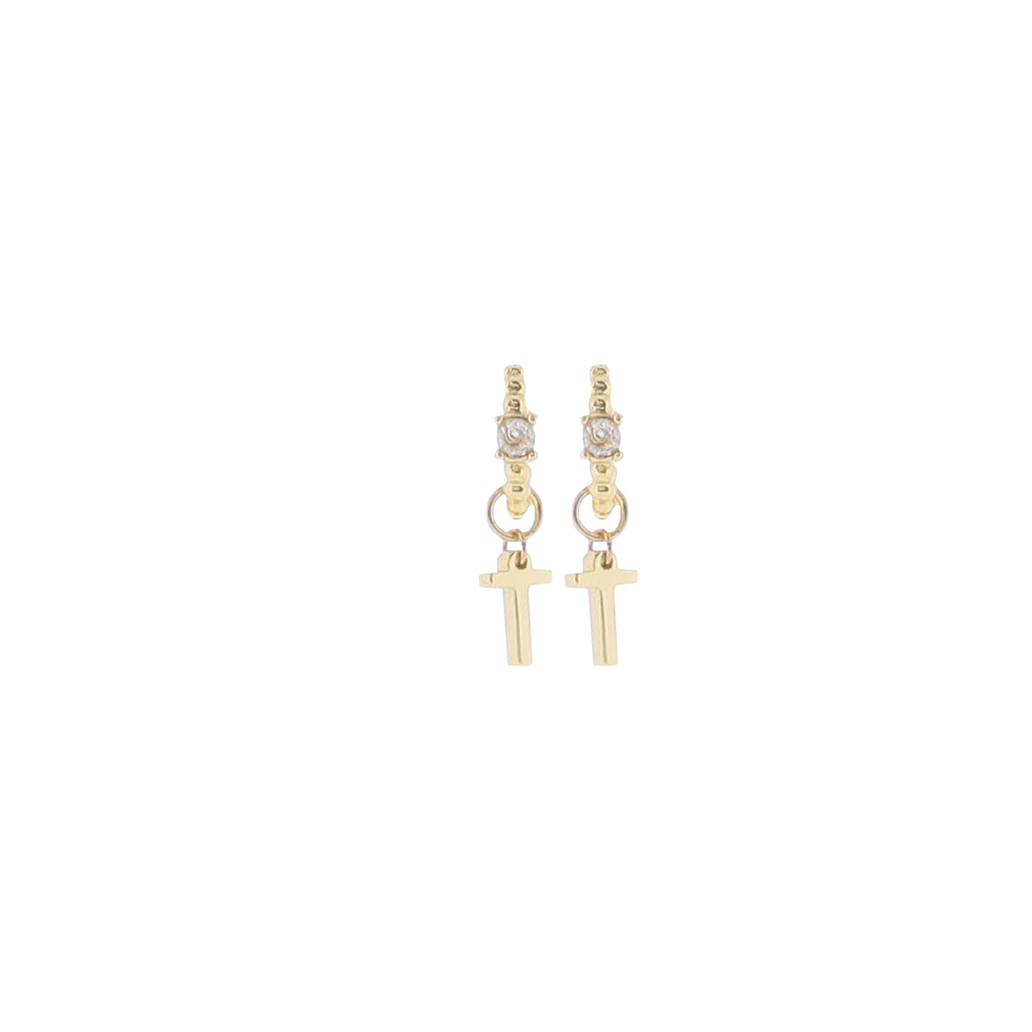 18K Gold Plated Ball Huggie Earring with Clear Crystal Initial "T"