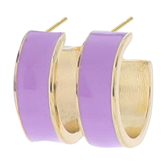 Lavender Enamel Wide Hoop Earring