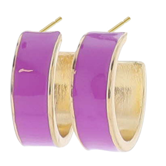 Purple Enamel Wide Hoop Earring