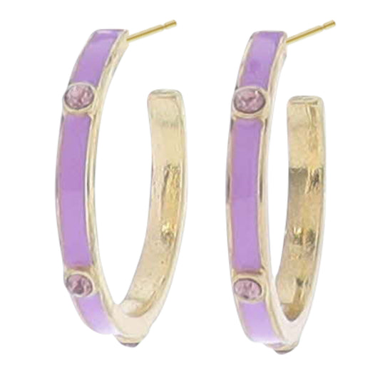 Lavender Enamel with Purple Crystals Earring
