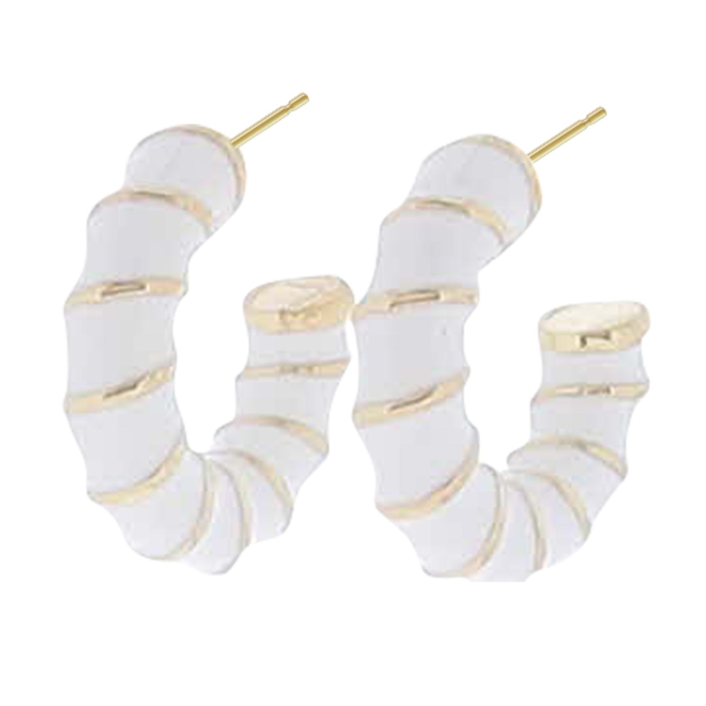 White Enamel Gold Twisted Hoop Earring